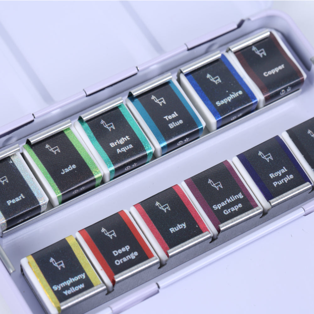 Etchr Pearlescent Watercolours | Versatile 12 Half Pan Set