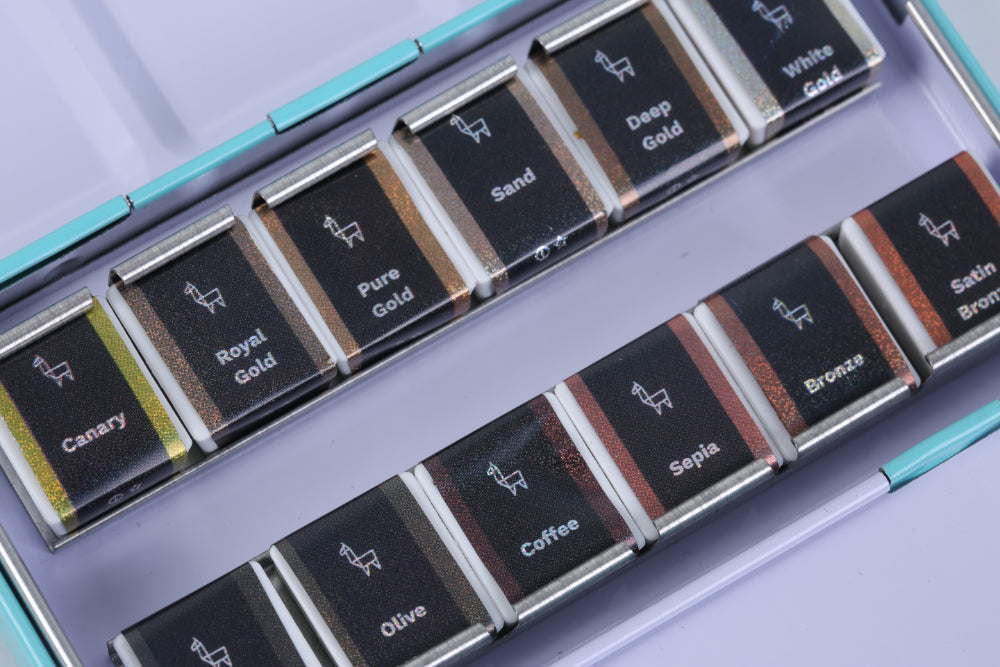 Etchr Pearlescent Watercolours | Golden 12 Half Pan Set