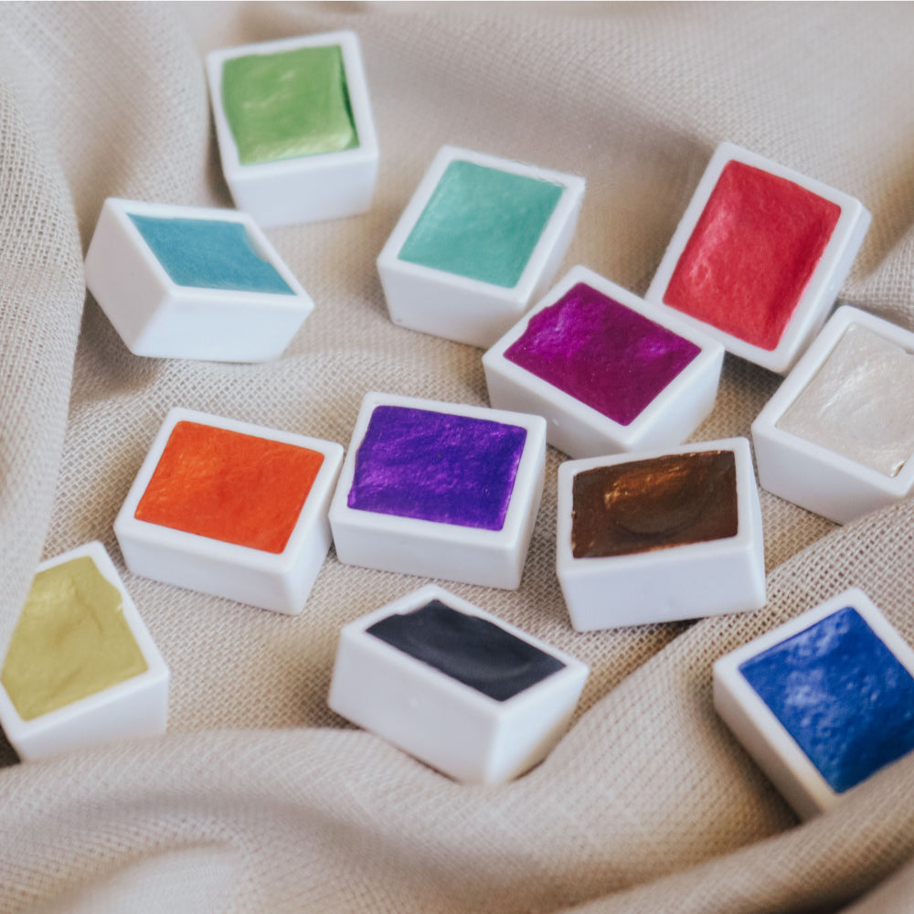 Etchr Pearlescent Watercolours | Versatile 12 Half Pan Set