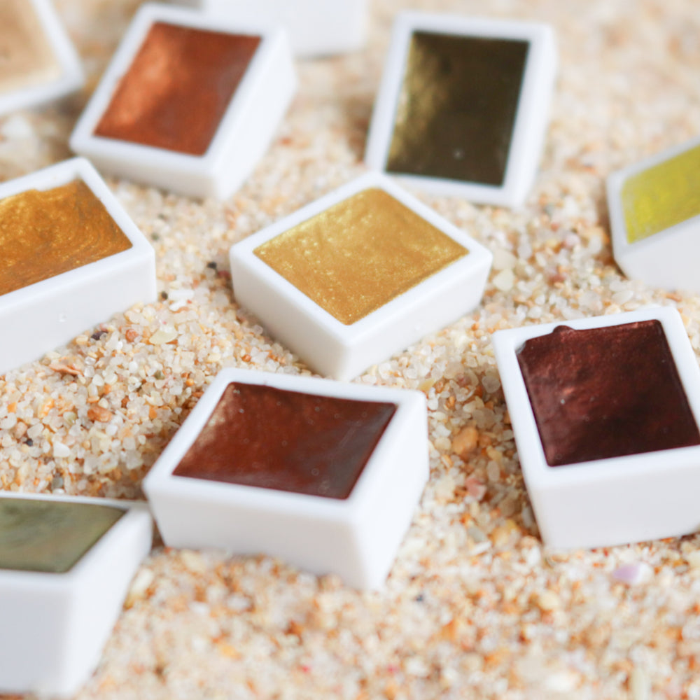 Etchr Pearlescent Watercolours | Golden 12 Half Pan Set