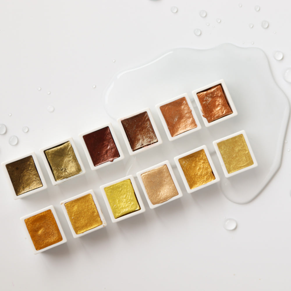 Etchr Pearlescent Watercolours | Golden 12 Half Pan Set