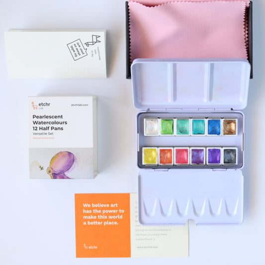 Etchr Pearlescent Watercolours | Versatile 12 Half Pan Set