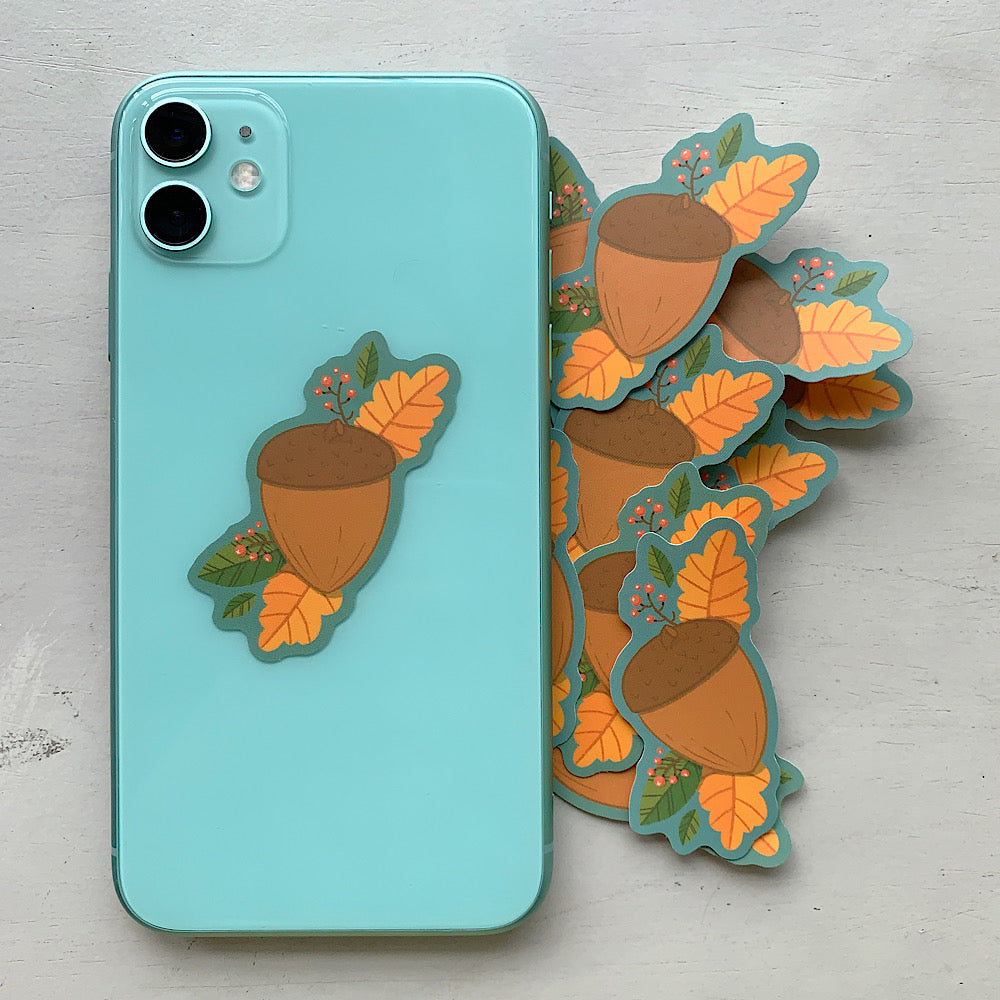 Autumn Acorn Vinyl Sticker by Cassandra Tan