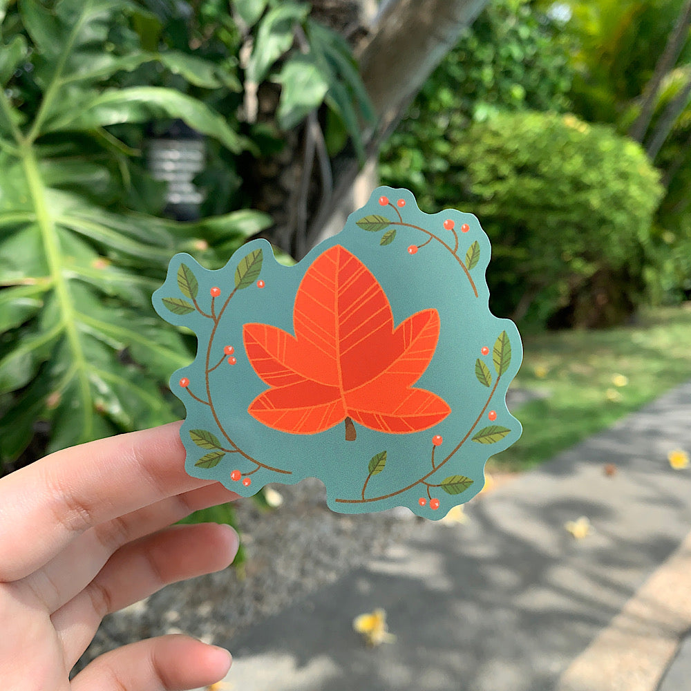 Autumn Leaves Wreath Vinyl Sticker by Cassandra Tan