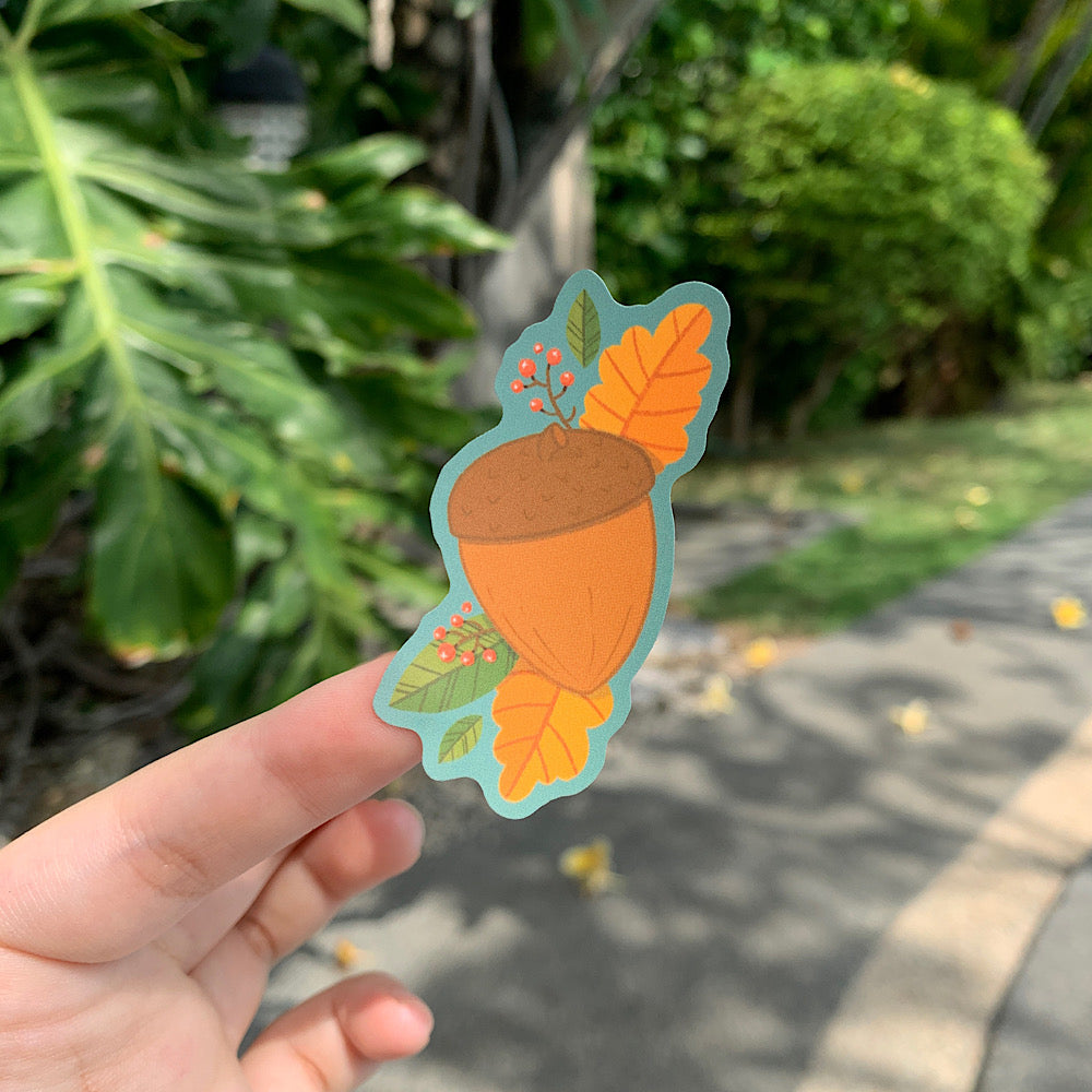 Autumn Acorn Vinyl Sticker by Cassandra Tan