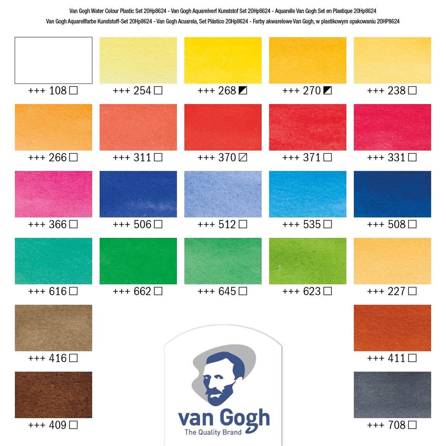 Van Gogh Watercolour 24 colours half pans + brush