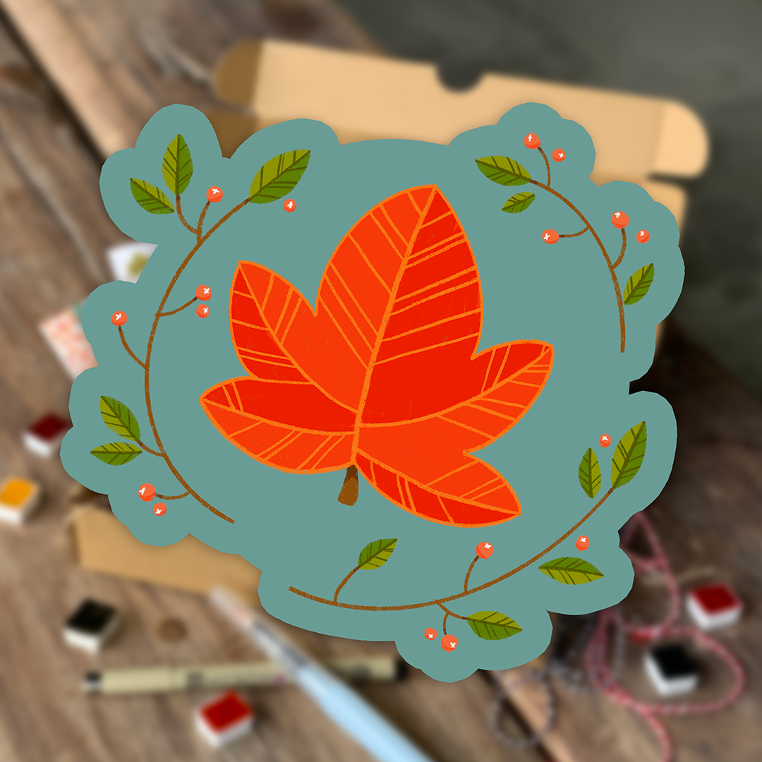 Autumn Leaves Wreath Vinyl Sticker by Cassandra Tan